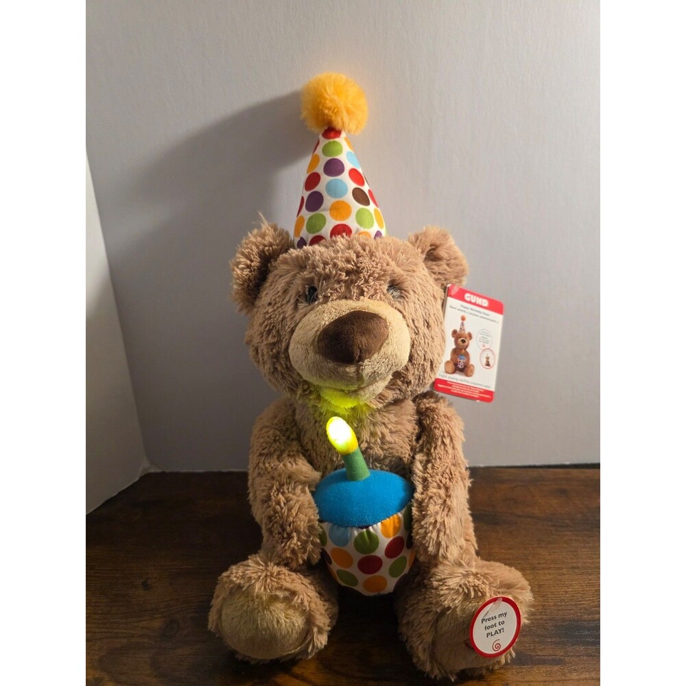 Gund Baby Happy Birthday Bear Sings Moves His Head Candle Lights Up New W Tags